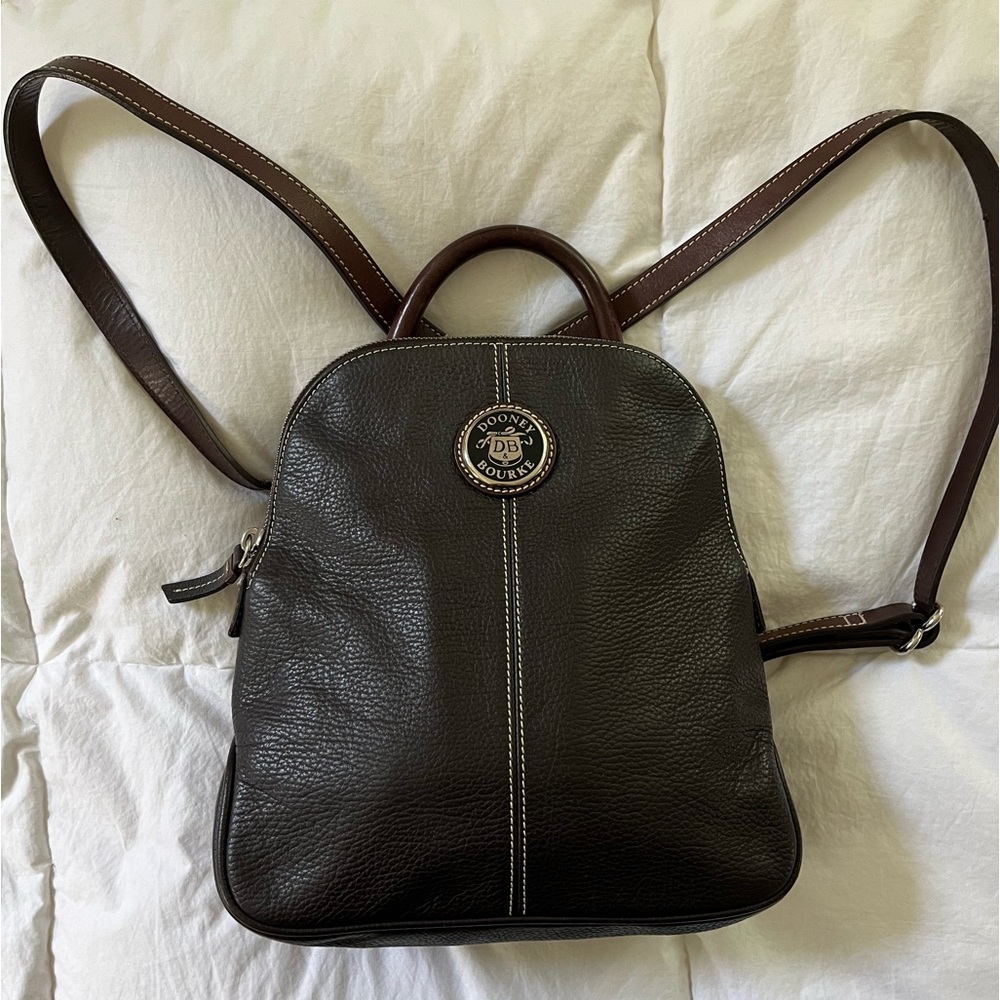 Vintage Dooney & Bourke Mini Backpack Brown Pebbled Leather with Silver Hardware